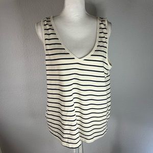 Maxwell Cream & Navy Striped V-Neck Recycled Cotton Blend Jersey Tank Top